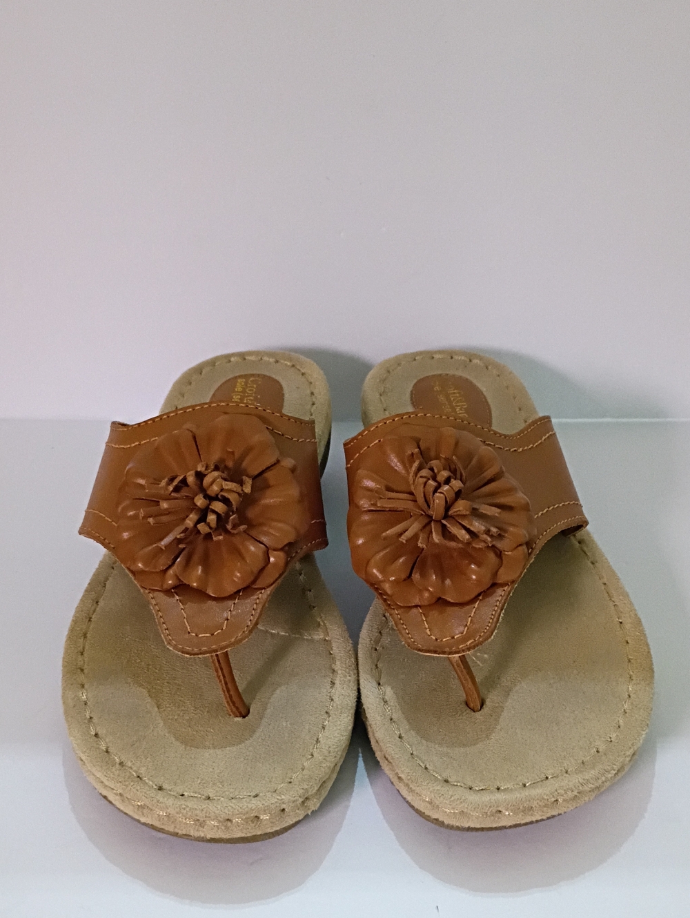 croft & barrow Tan Leather Floral Thong Sandals